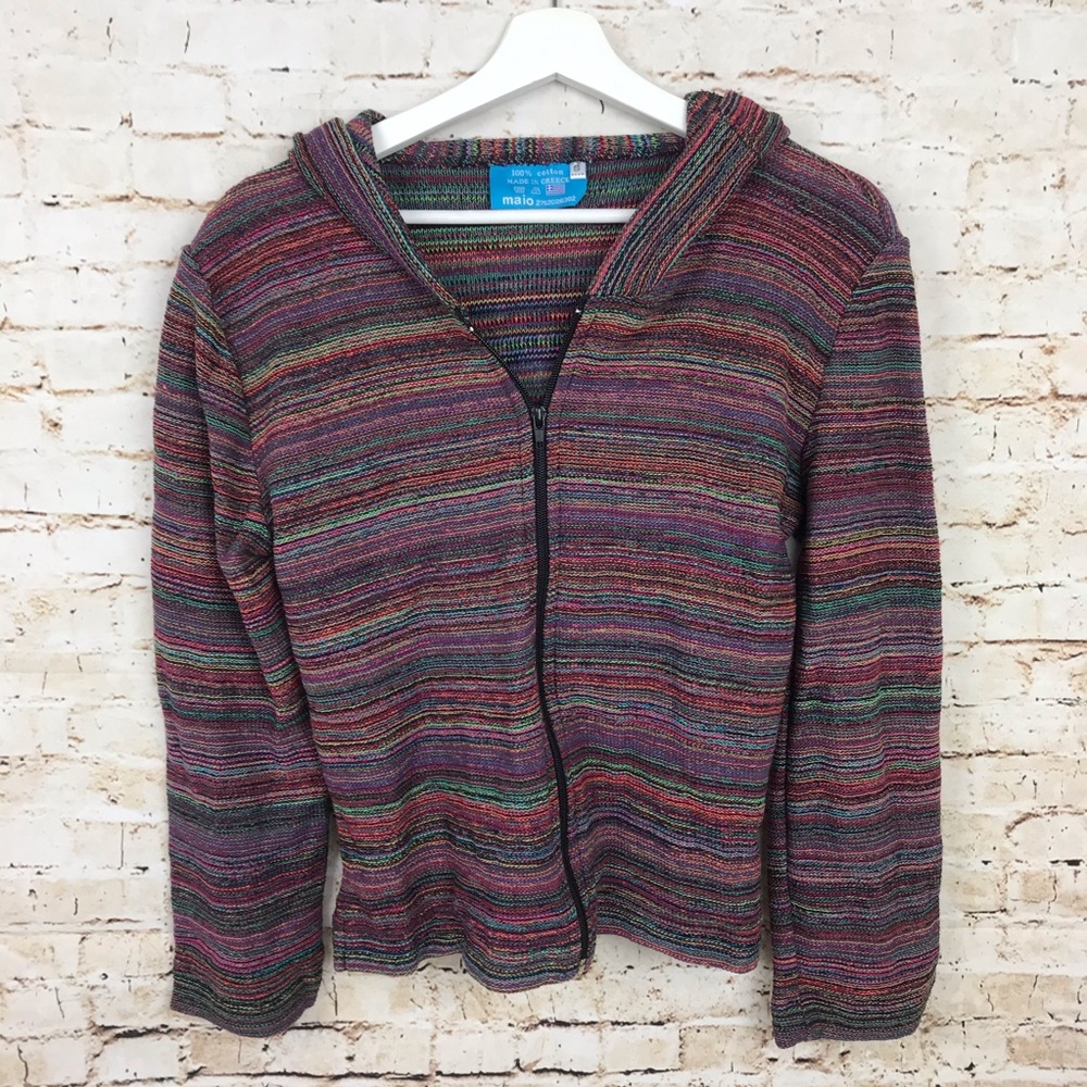 Maio Greece Striped Zip-Up Hoodie Sweater Small